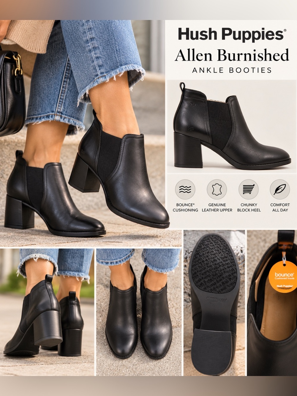 Hush Puppies Allen Burnished Black Booties Women’s 9.5 NIB